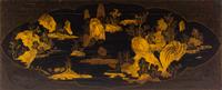 A Chinese Export Black and Gilt Lacquered Scroll Table