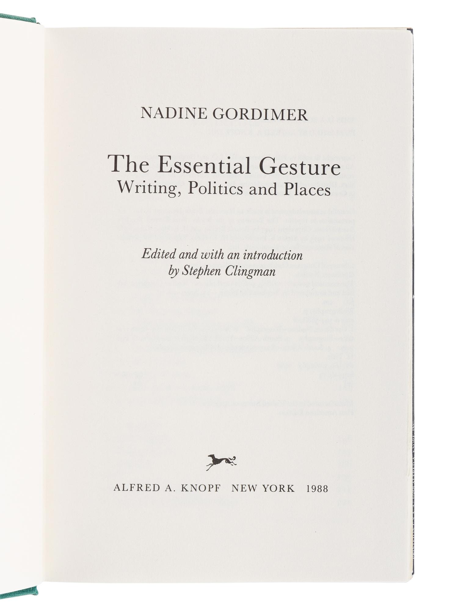 GORDIMER, Nadine (1923-2014). A Sport of Nature . New York: Alfred A. Knopf, 1987.