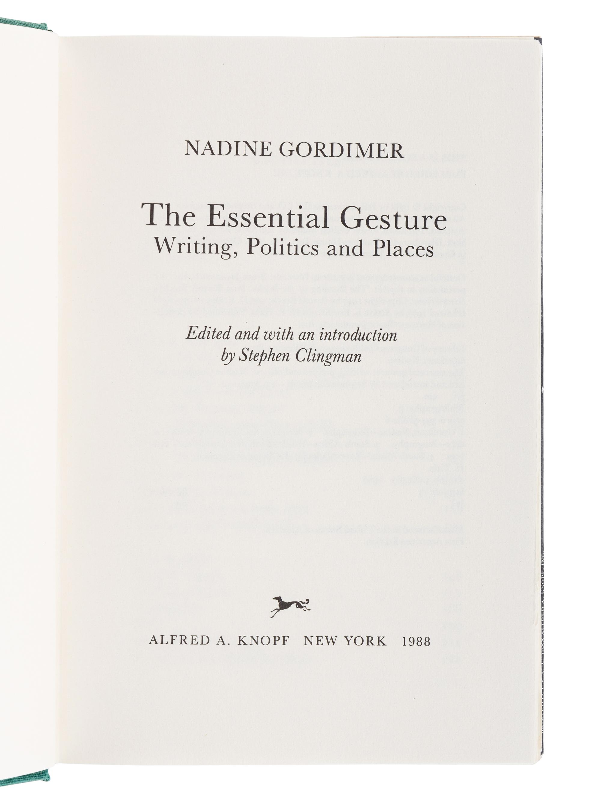 GORDIMER, Nadine (1923-2014). A Sport of Nature . New York: Alfred A. Knopf, 1987.