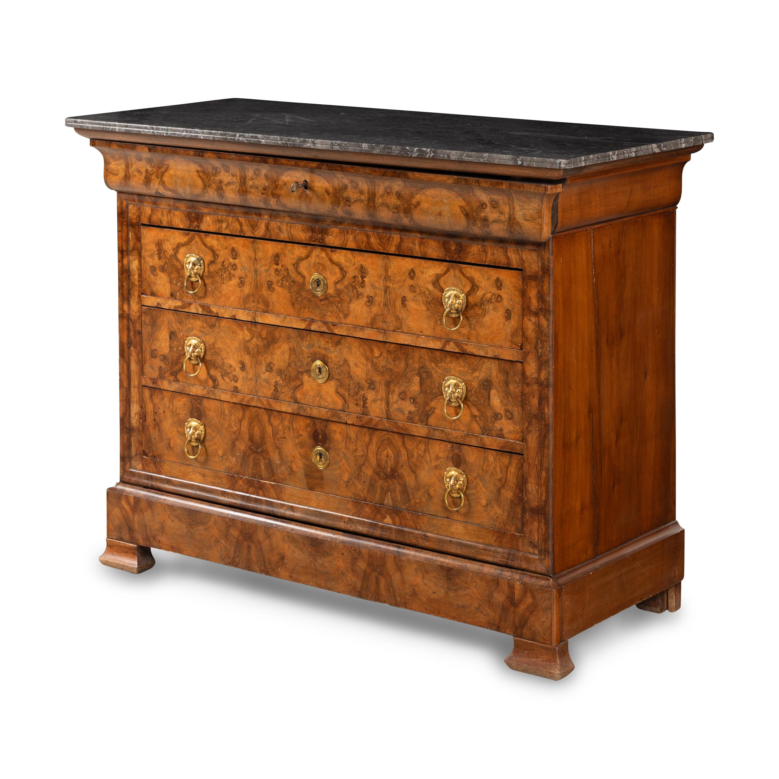 A Louis Philippe Burl Walnut and Marble Top Commode