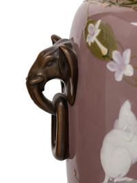 A Pair of Mintons Pate-sur-Pate Elephant Handle Urns