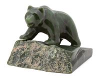 An Inuit Carved Green Onyx Bear on Rock Height 4 7/8 inches. — 20TH CENTURY