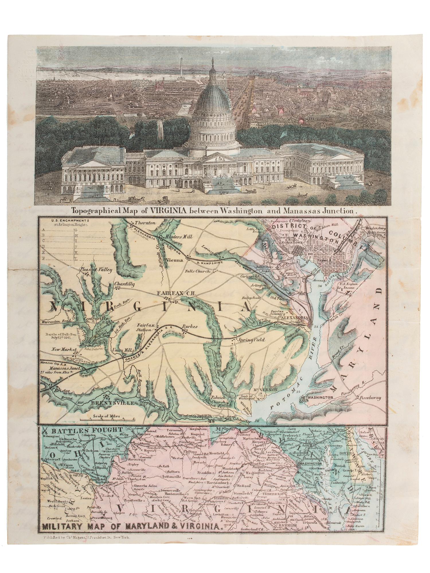 [CIVIL WAR] -- [MAPS]. Letter from Robert Wilson, 72 New York Volunteers, on letterhead featuring a "Topographical Map of Virginia between Washington and Manassas Junction."