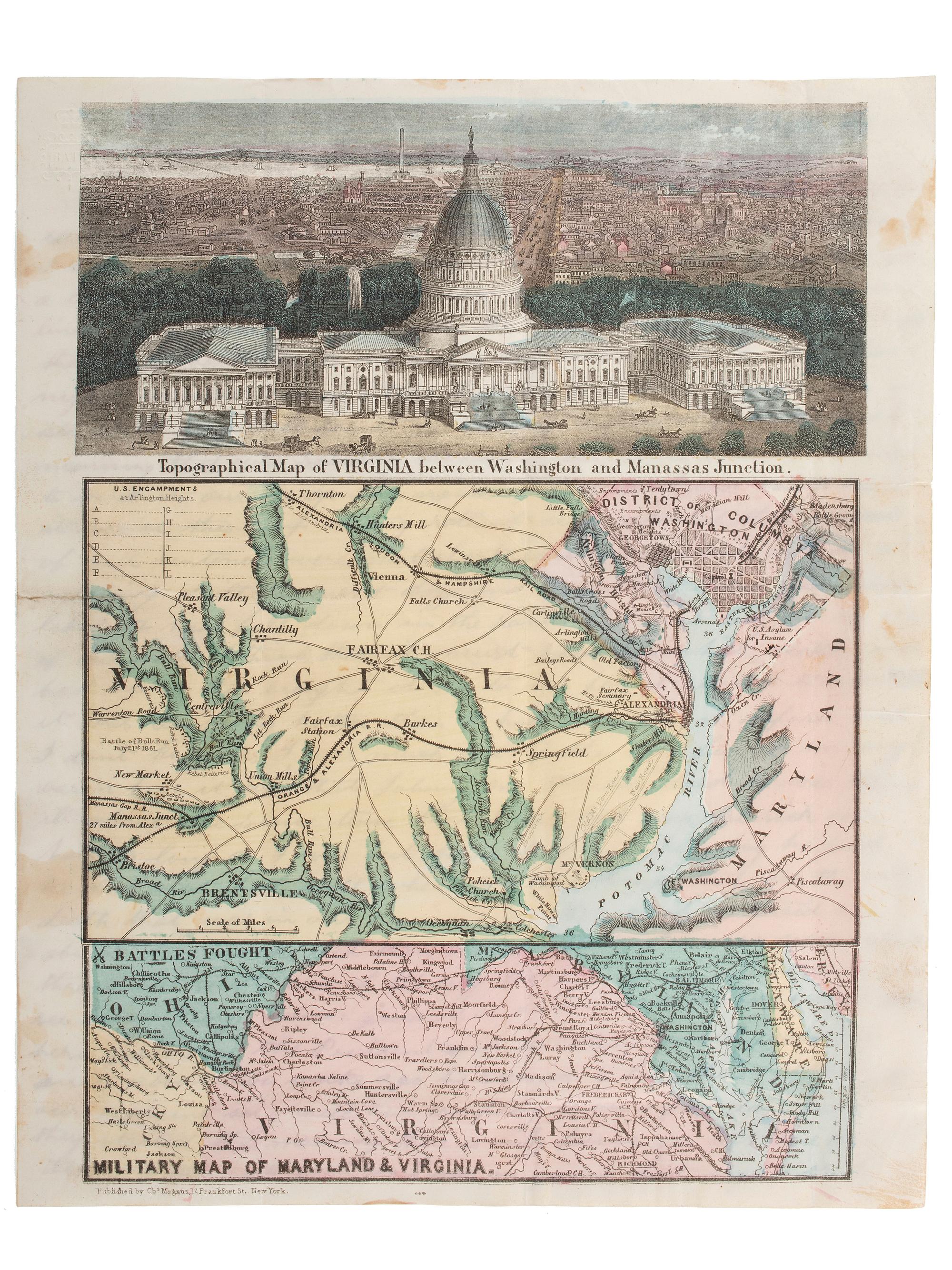 [CIVIL WAR] -- [MAPS]. Letter from Robert Wilson, 72 New York Volunteers, on letterhead featuring a "Topographical Map of Virginia between Washington and Manassas Junction."