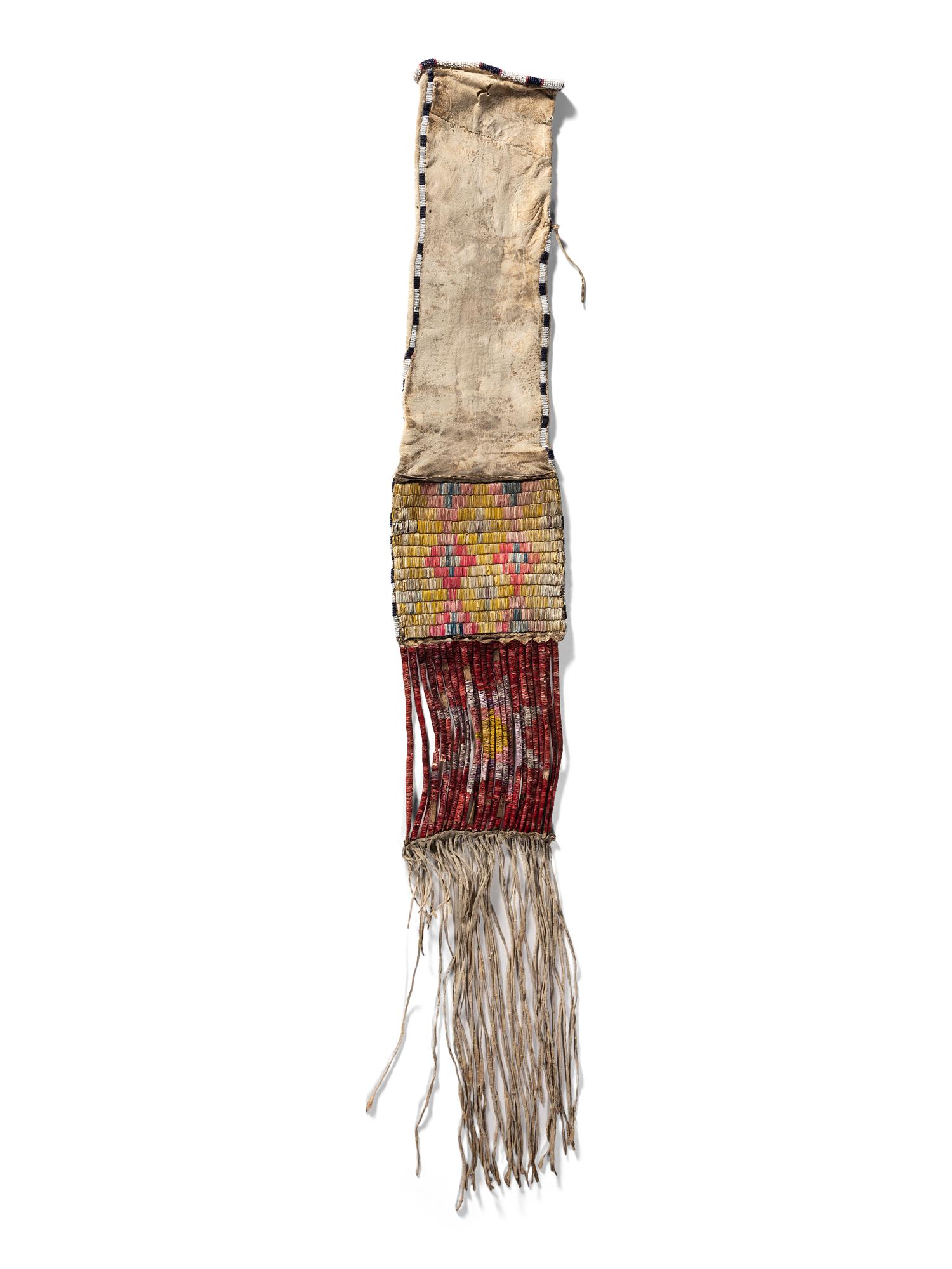 Sioux Quilled Hide Tobacco Bag, with American Flags