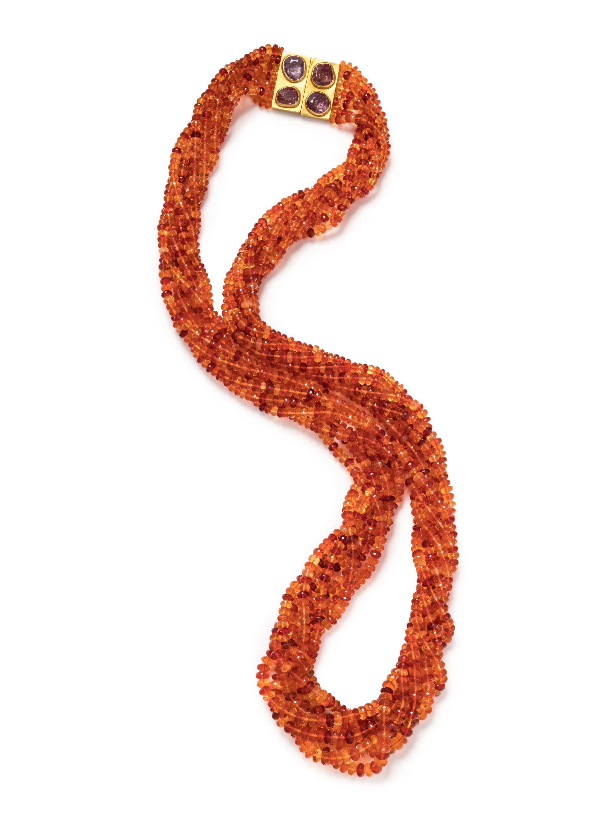 ANGELA PINTALDI, MULTISTRAND FIRE OPAL AND MULTICOLOR SAPPHIRE BEAD NECKLACE