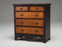 A Diminutive Federal Carved and Painted Poplar and Tiger Maple Chest of Drawers