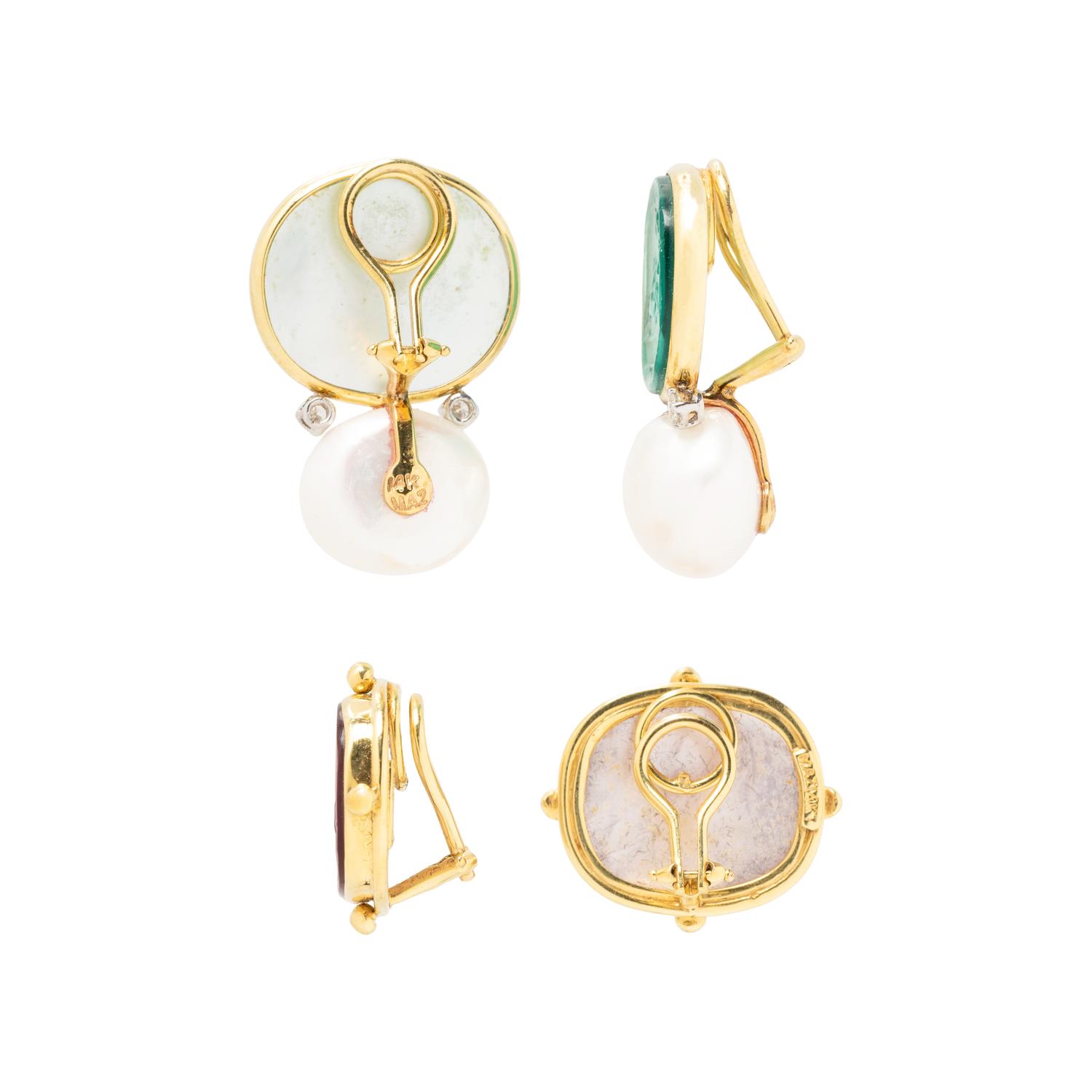 MAZ, TWO PAIRS OF YELLOW GOLD INTAGLIO CLIP EARRINGS