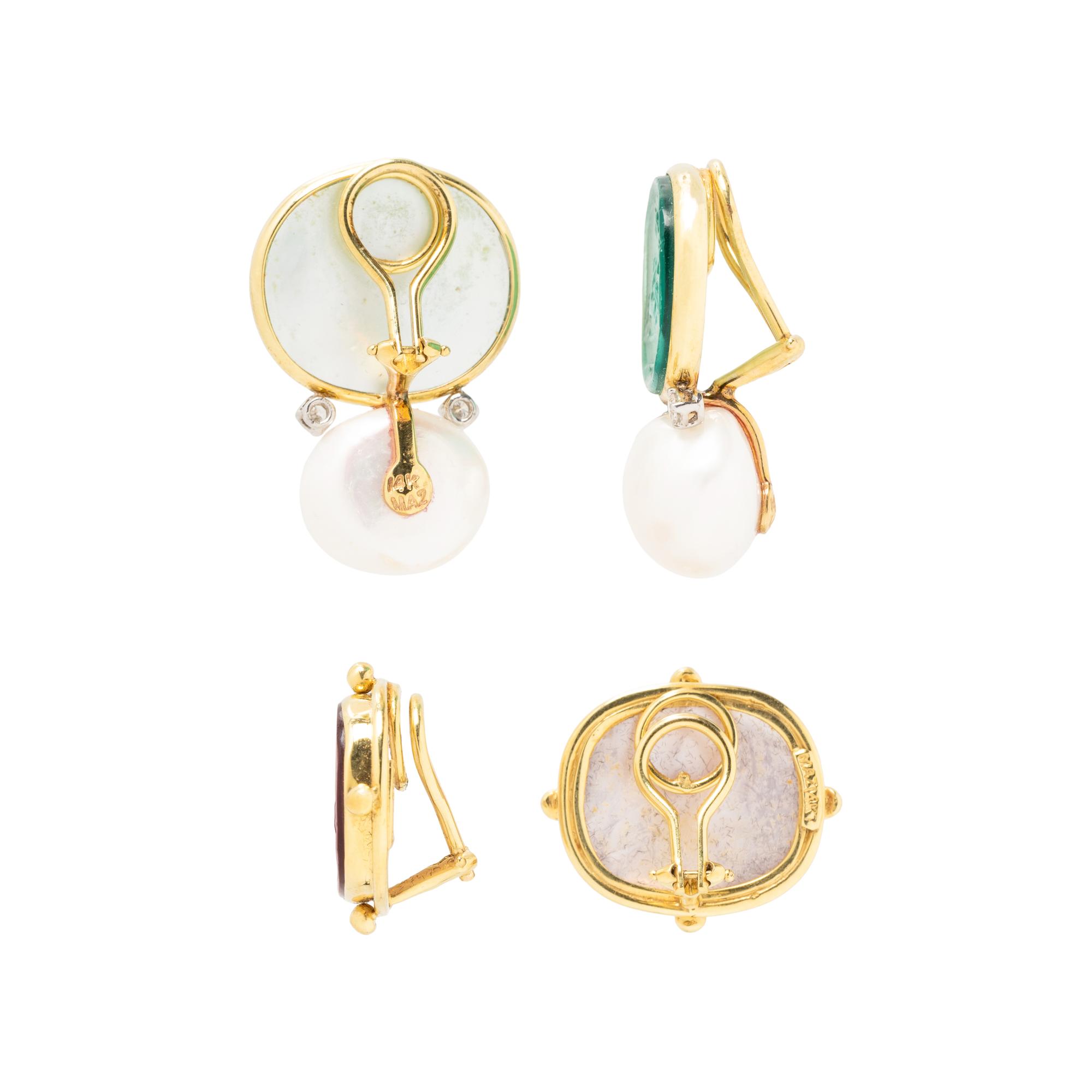 MAZ, TWO PAIRS OF YELLOW GOLD INTAGLIO CLIP EARRINGS