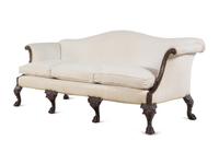 A George I Style Carved Mahogany Camelback Sofa