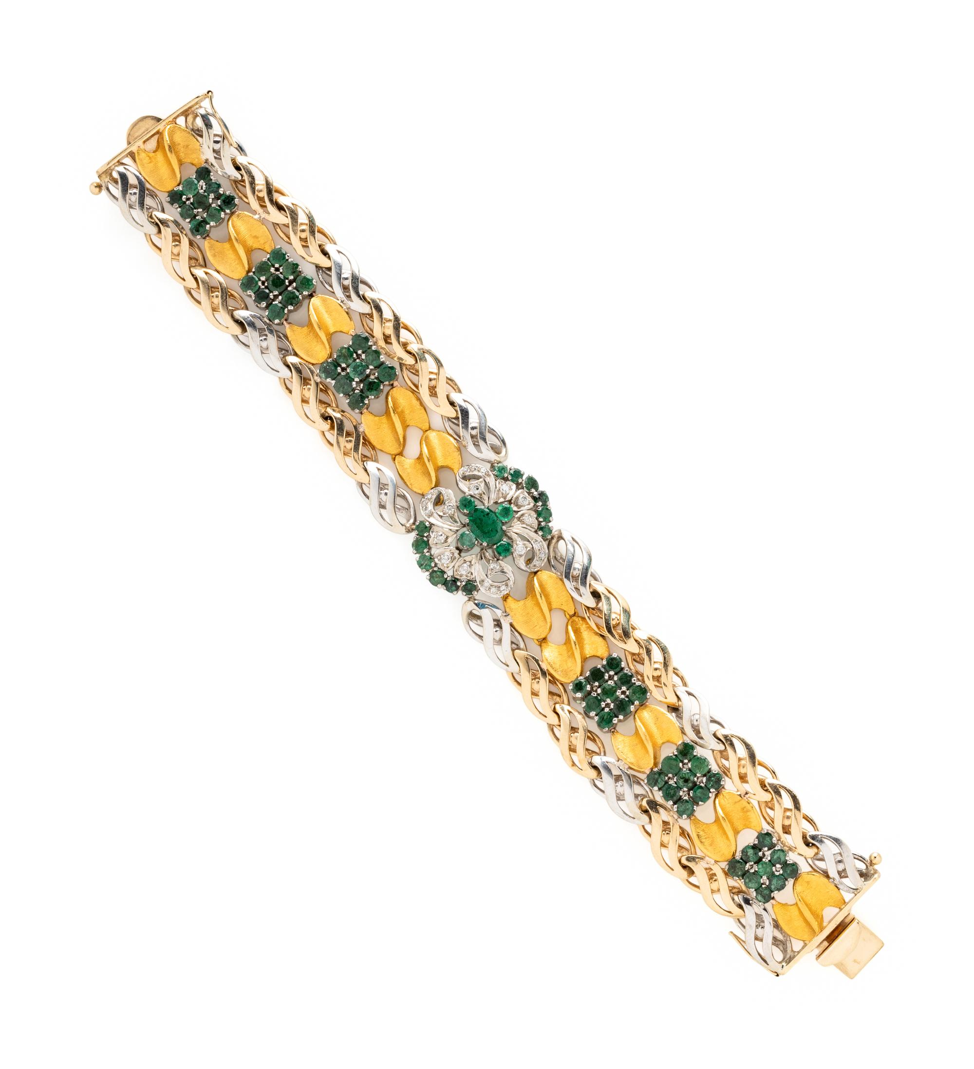 BICOLOR GOLD, EMERALD, AND DIAMOND BRACELET