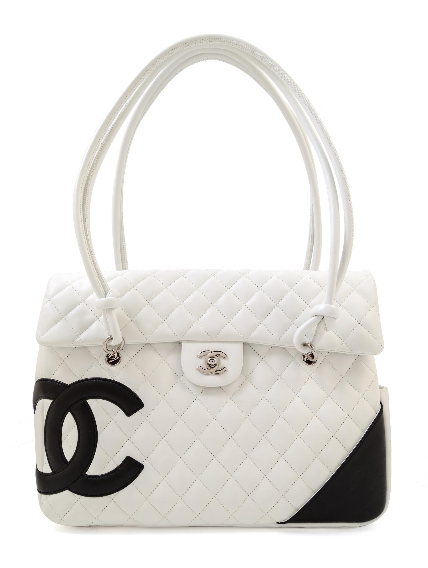 A Chanel White Ligne Cambon Quilted Shoulder Bag, 13/*" x 11" x 4"; Strap drop: 10".