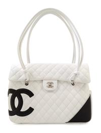 A Chanel White Ligne Cambon Quilted Shoulder Bag, 13/*" x 11" x 4"; Strap drop: 10".