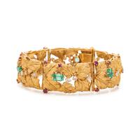 YELLOW GOLD, EMERALD, RUBY AND DIAMOND BRACELET