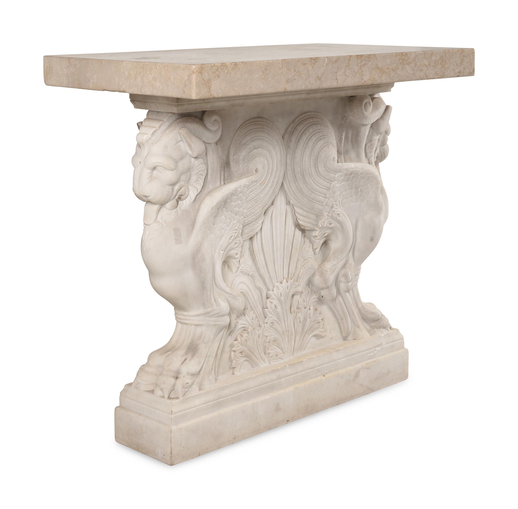 A Pair of Neoclassical Carved Marble Side Tables