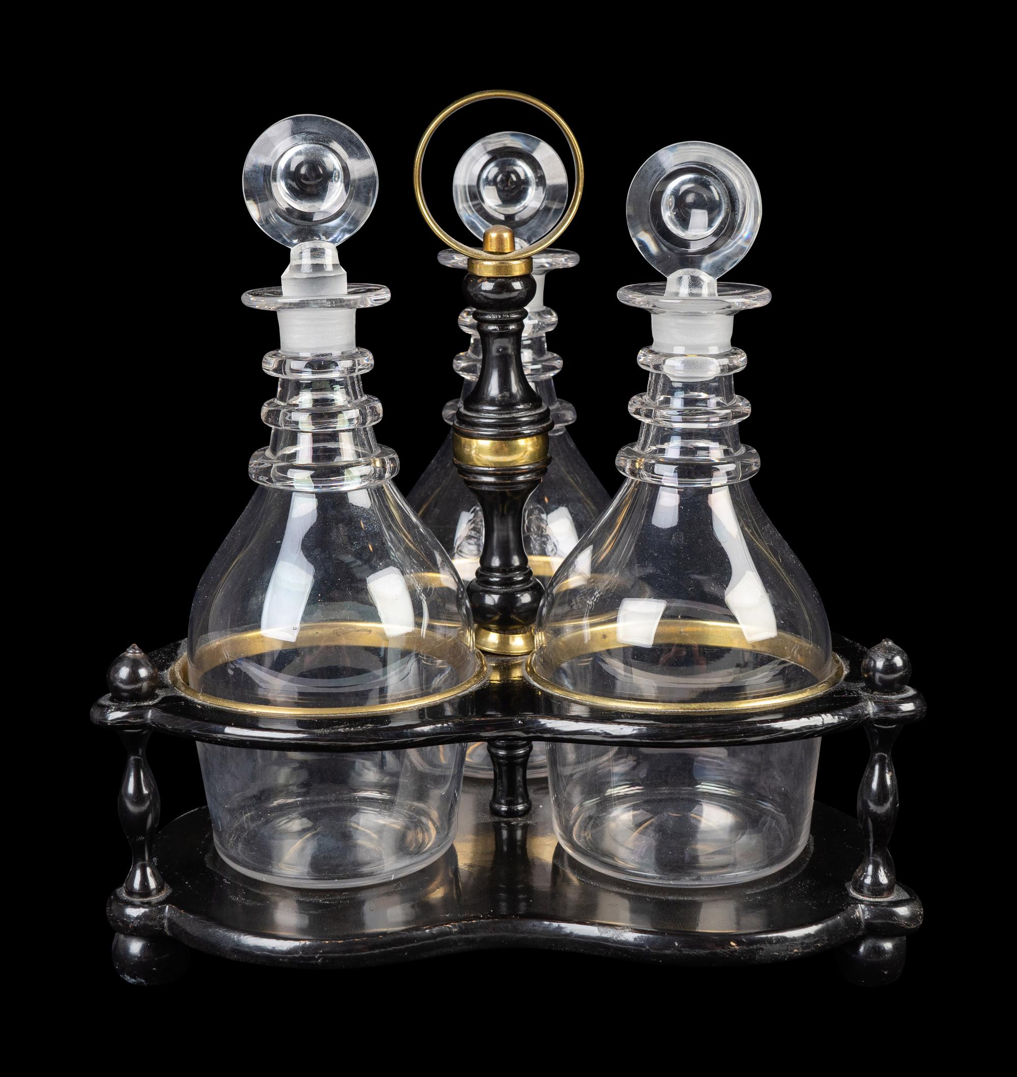A Regency Brass and Black Lacquer Decanter Caddy — 19TH CENTURY