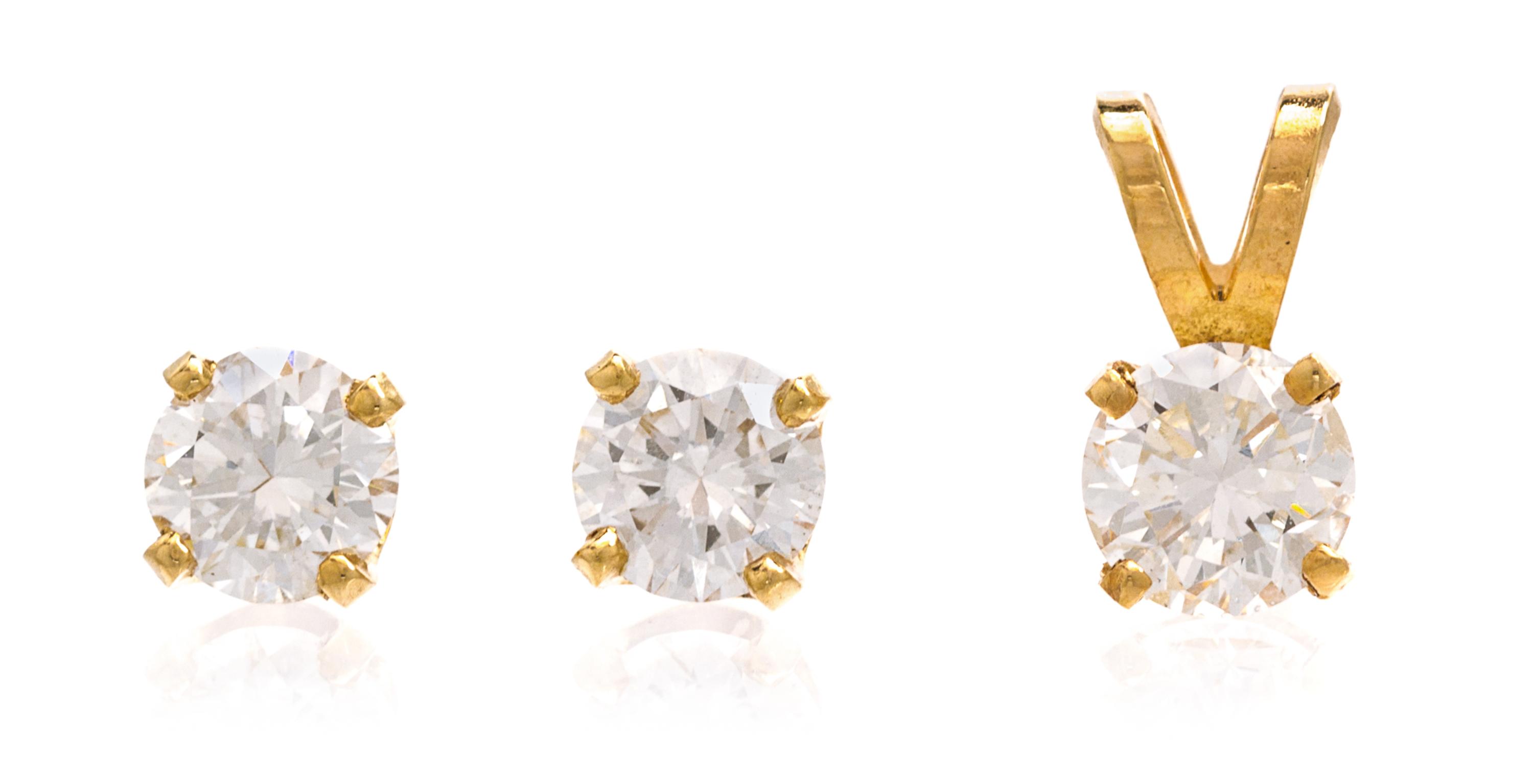 A Collection of 14 Karat Yellow Gold and Diamond Jewelry, 0.50 dwts.