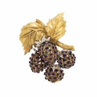 ENAMEL, DIAMOND, AND YELLOW GOLD BERRY BROOCH