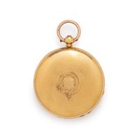 18K YELLOW GOLD HUNTER CASE POCKET WATCH WITH GOLD-FILLED FOB CHAIN