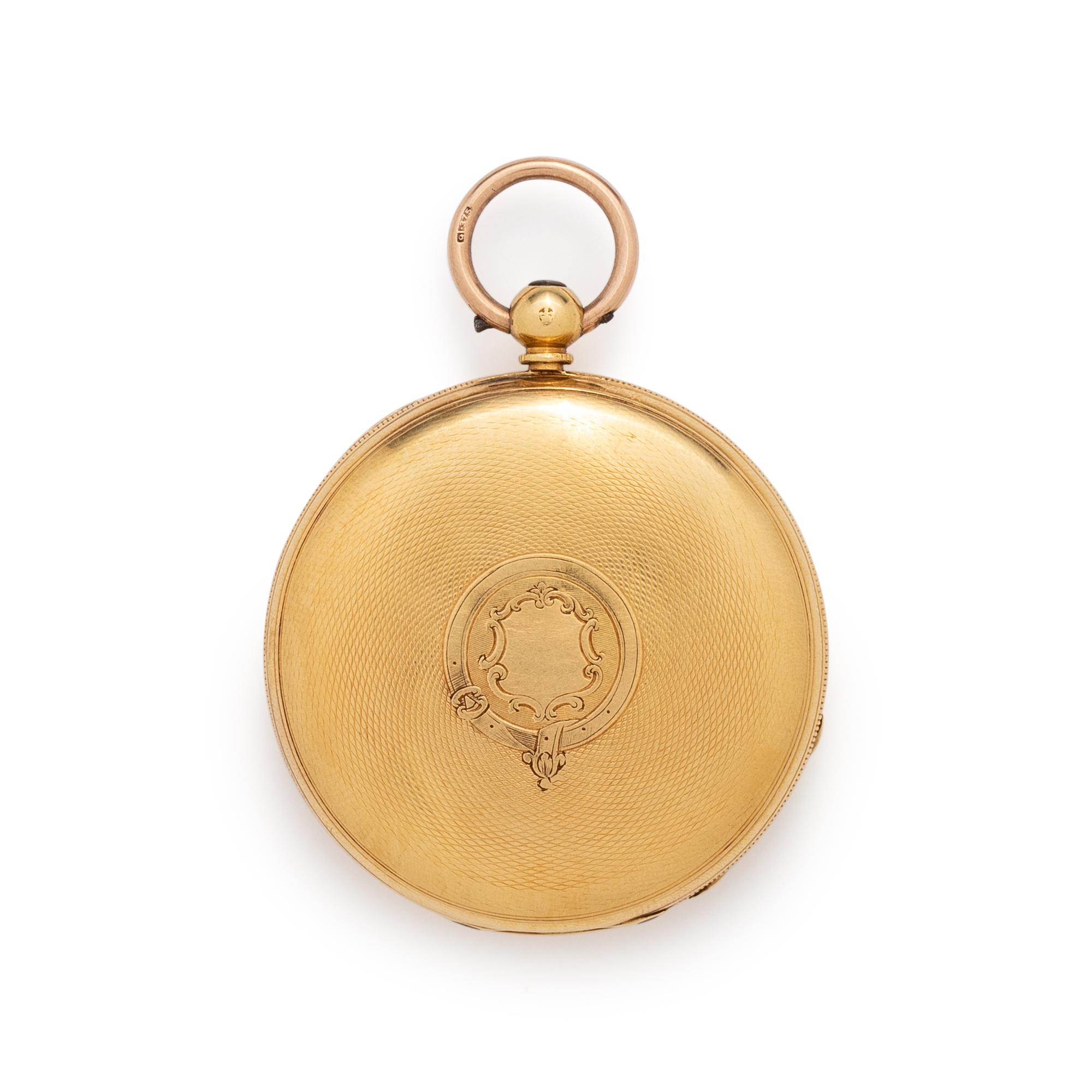 18K YELLOW GOLD HUNTER CASE POCKET WATCH WITH GOLD-FILLED FOB CHAIN