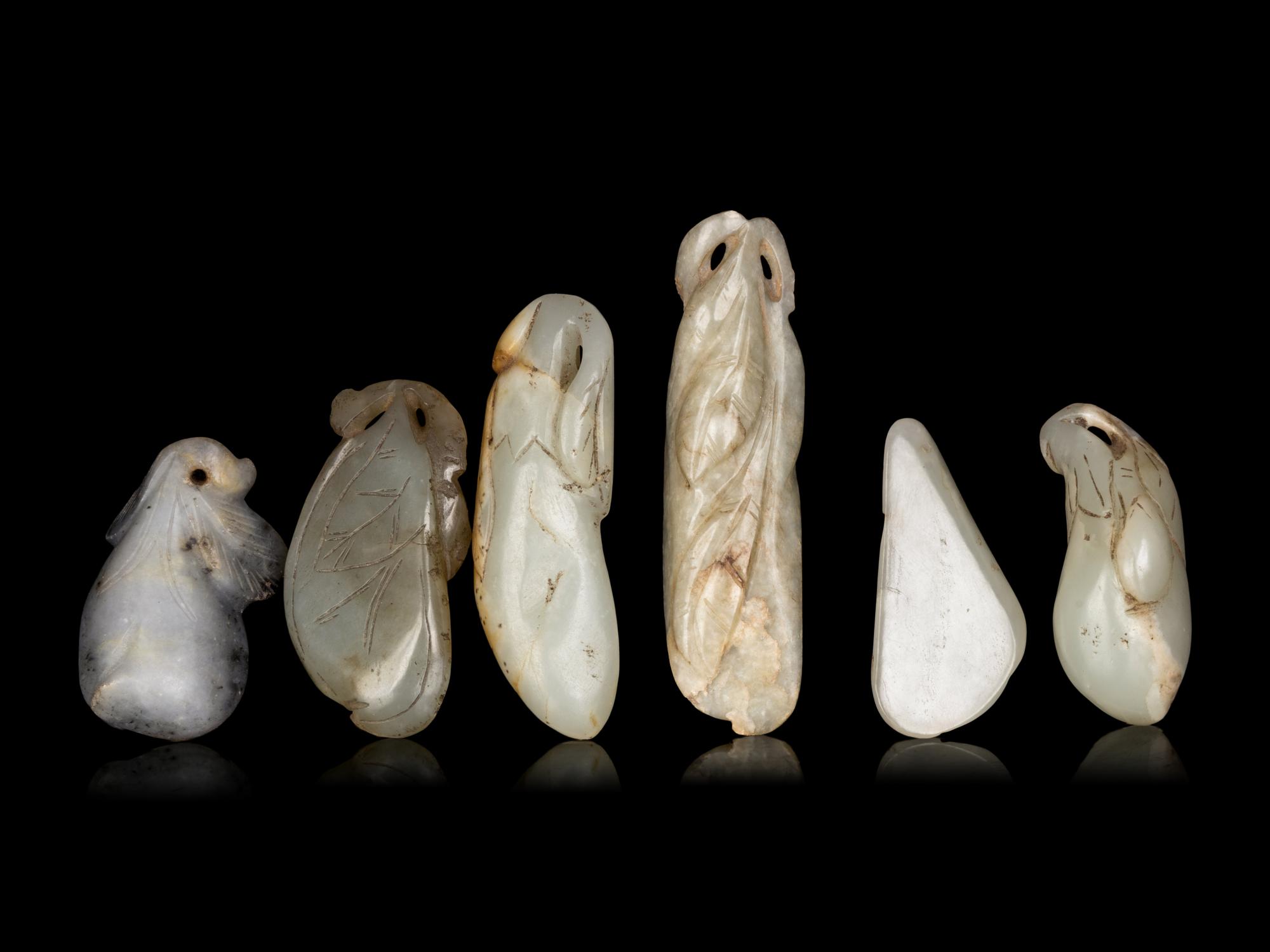 Six Chinese Jade Carvings of Aubergines