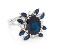 A White Gold, Sapphire and Diamond Ring, 4.90 dwts.