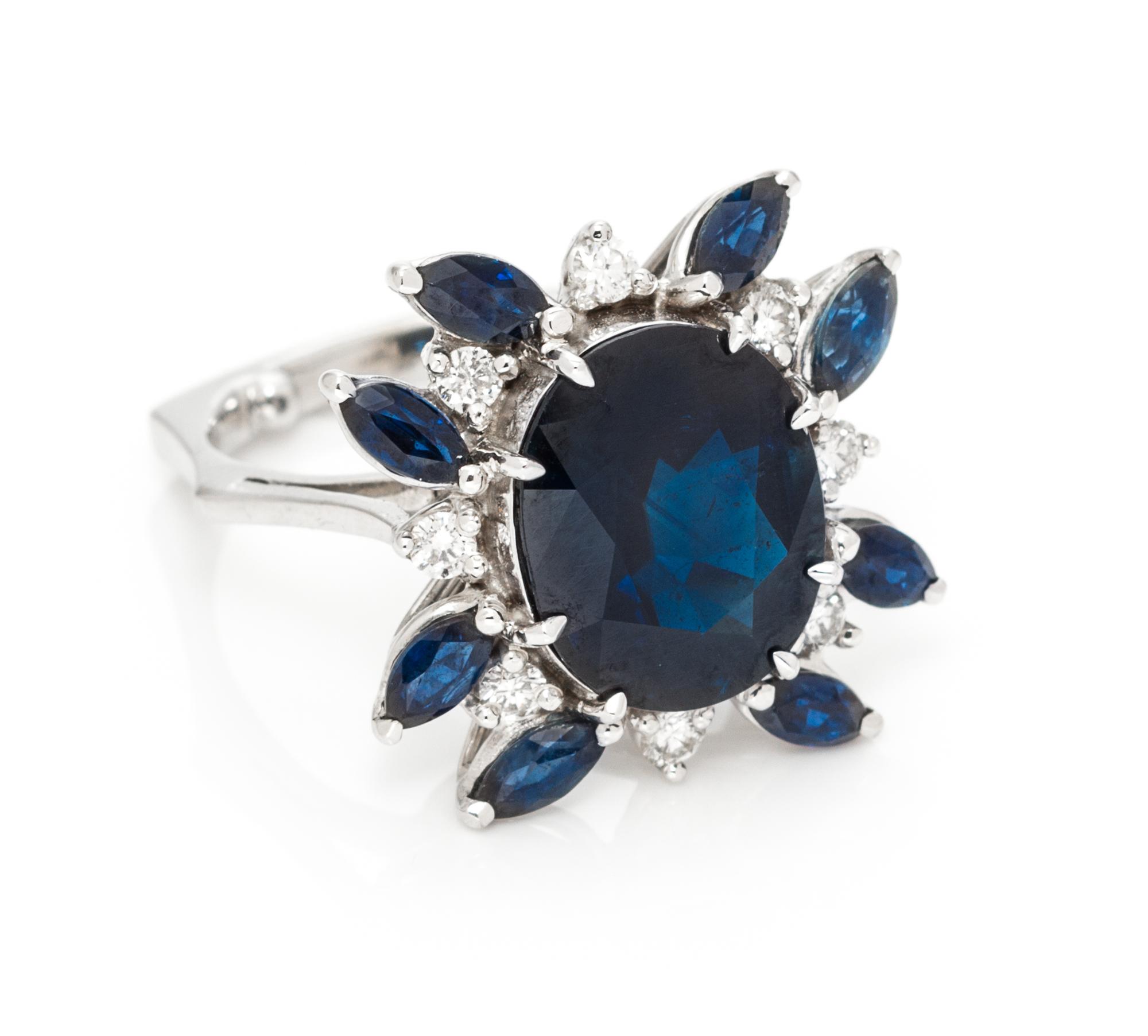 A White Gold, Sapphire and Diamond Ring, 4.90 dwts.