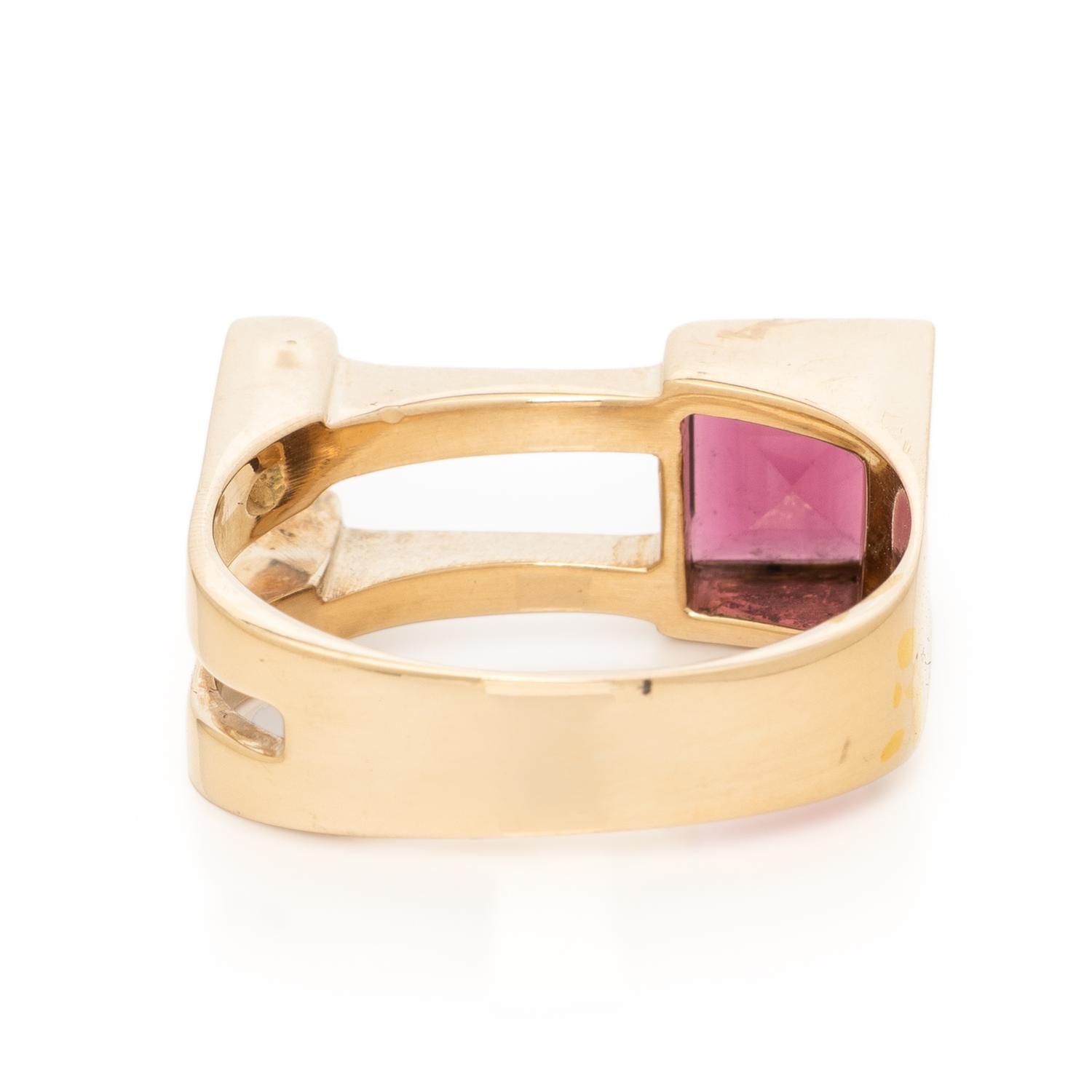 YELLOW GOLD, PINK TOURMALINE, AND DIAMOND RING