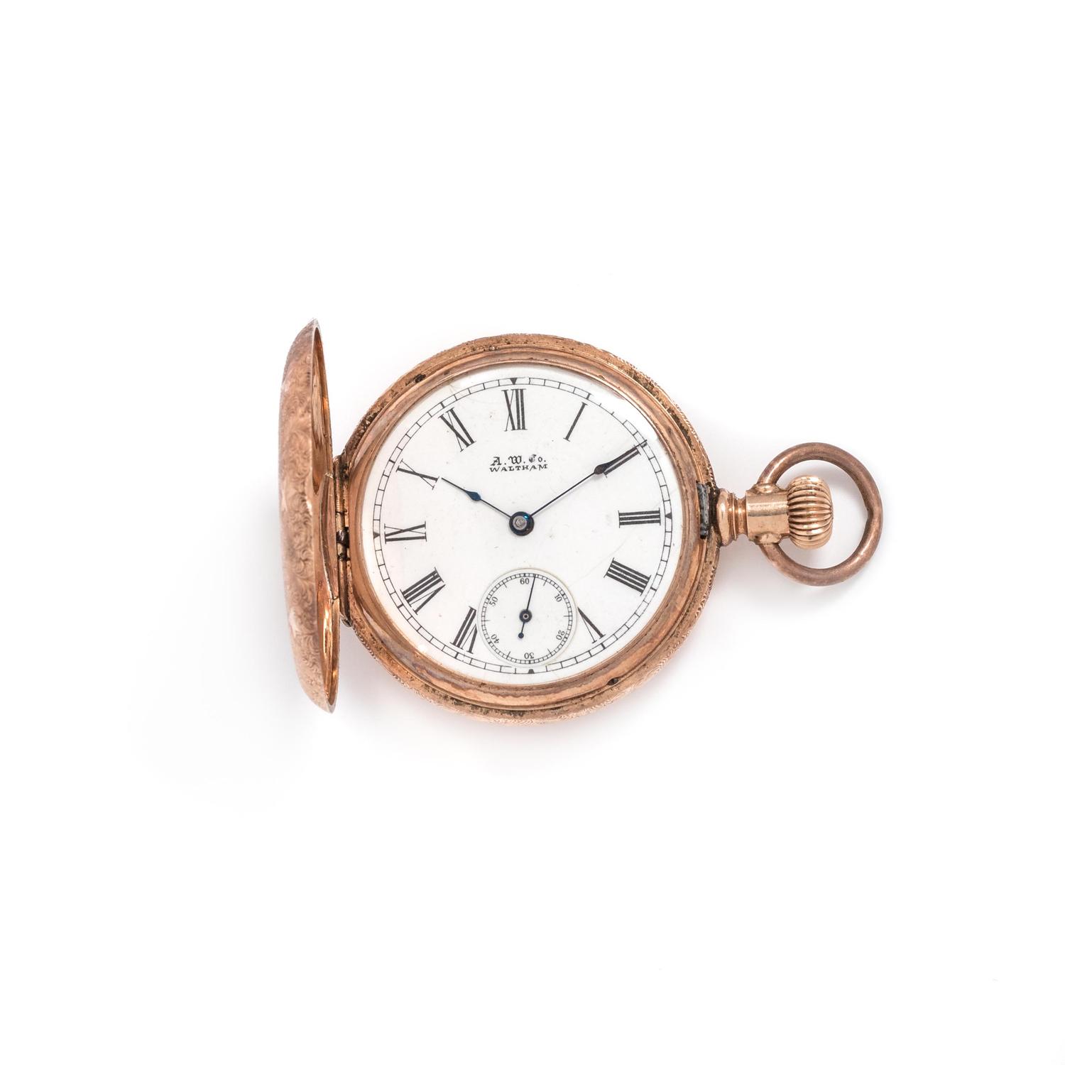 WALTHAM, 14K ROSE GOLD HUNTER CASE POCKET WATCH