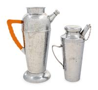 Two Spot-Hammered Chromed Metal Cocktail Shakers