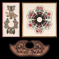 Three Chinese Embroidered Silk Collars, Qing Dynasty 清 云肩一組三件