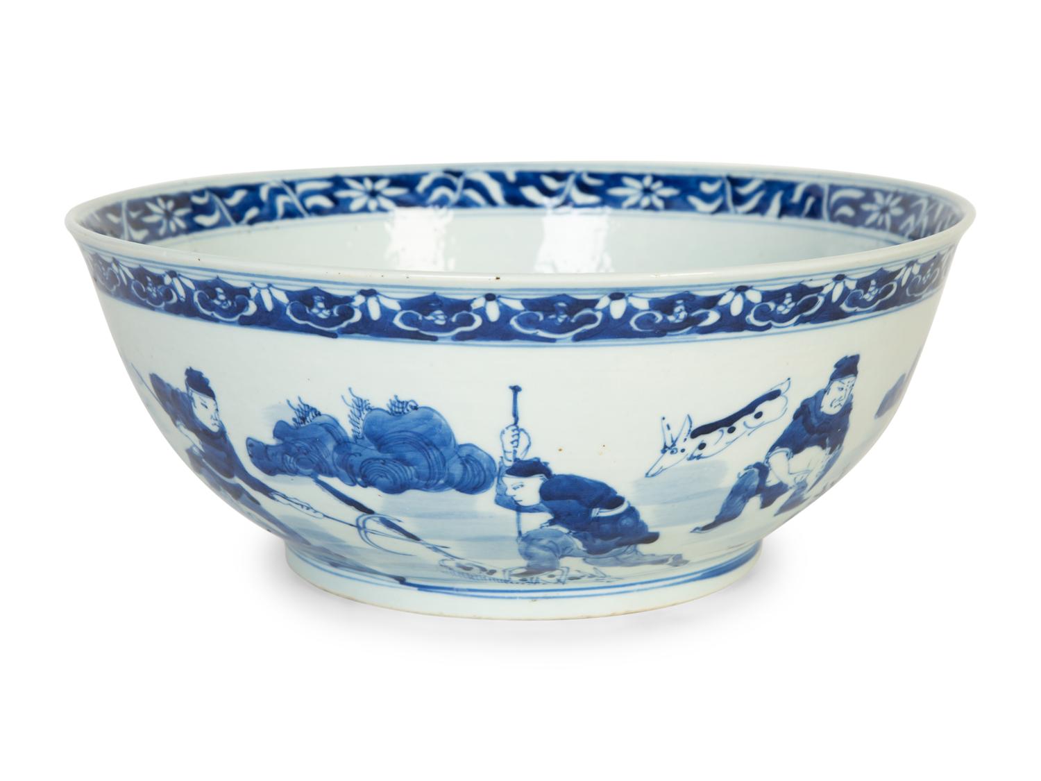 A Chinese Export Blue and White Porcelain Punch Bowl