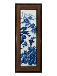 Eight Chinese Blue and White Porcelain Plaque Inset Hanging Panels 青花山水圖掛屏八扇