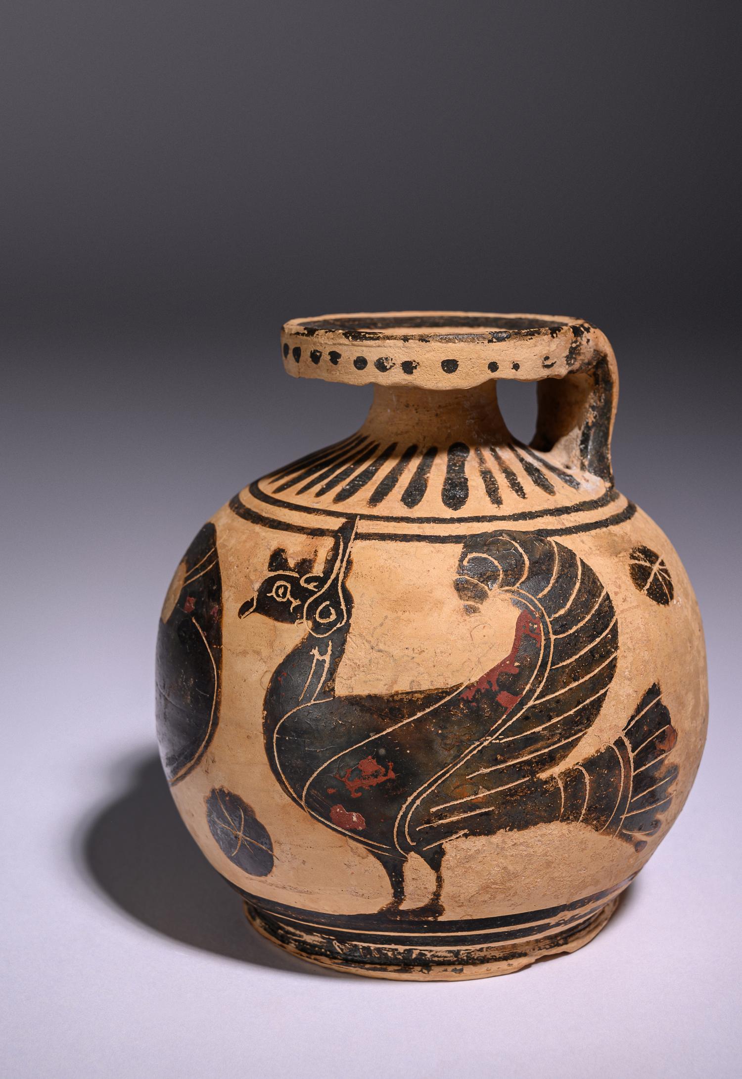 A Corinthian Black-Figured Flat-Bottomed Aryballos