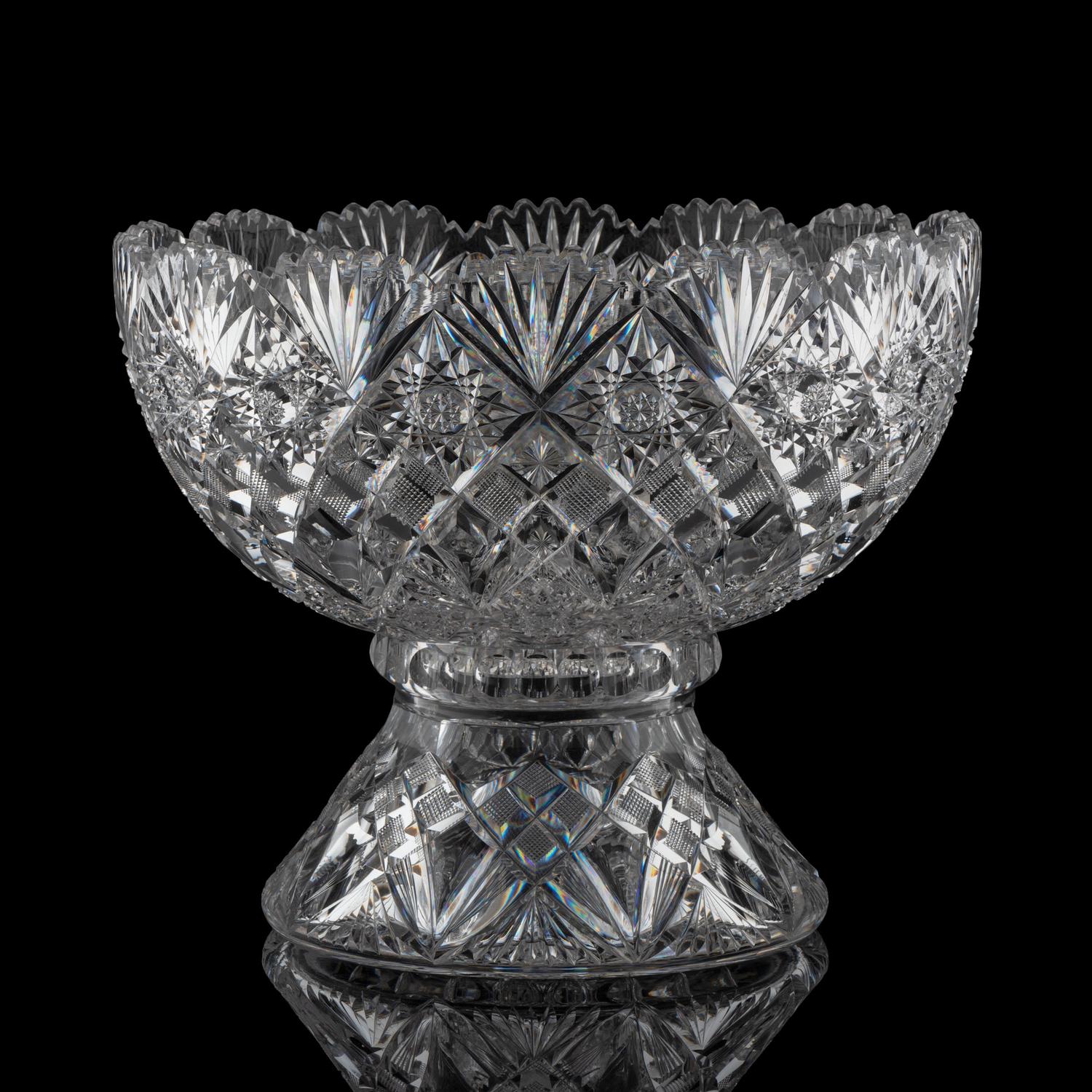 A Brilliant-Period Cut Glass Punch Bowl and Stand, Possibly by Dorflinger