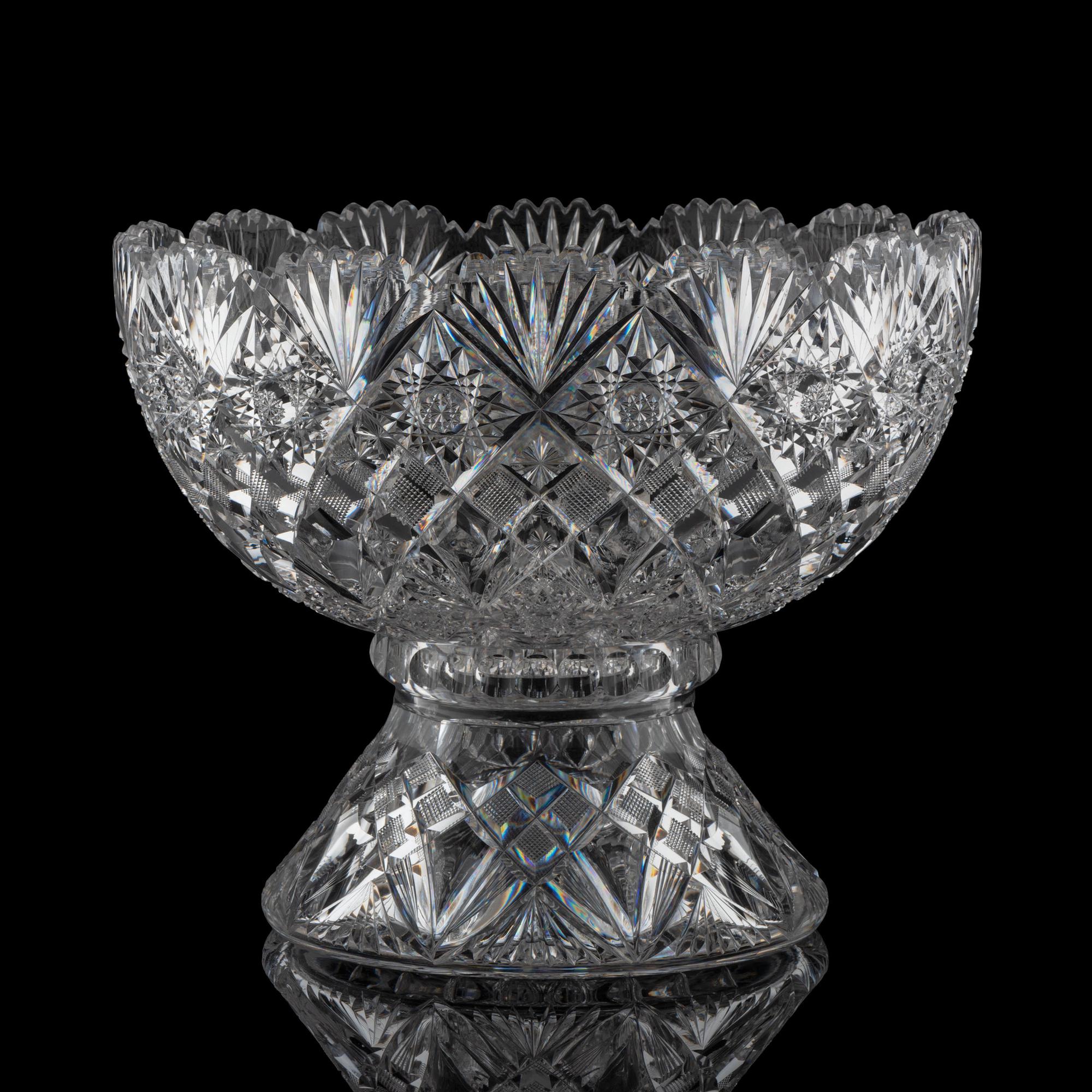 A Brilliant-Period Cut Glass Punch Bowl and Stand, Possibly by Dorflinger