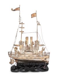 A Chinese Export Silver or Silvered Metal Ship Model