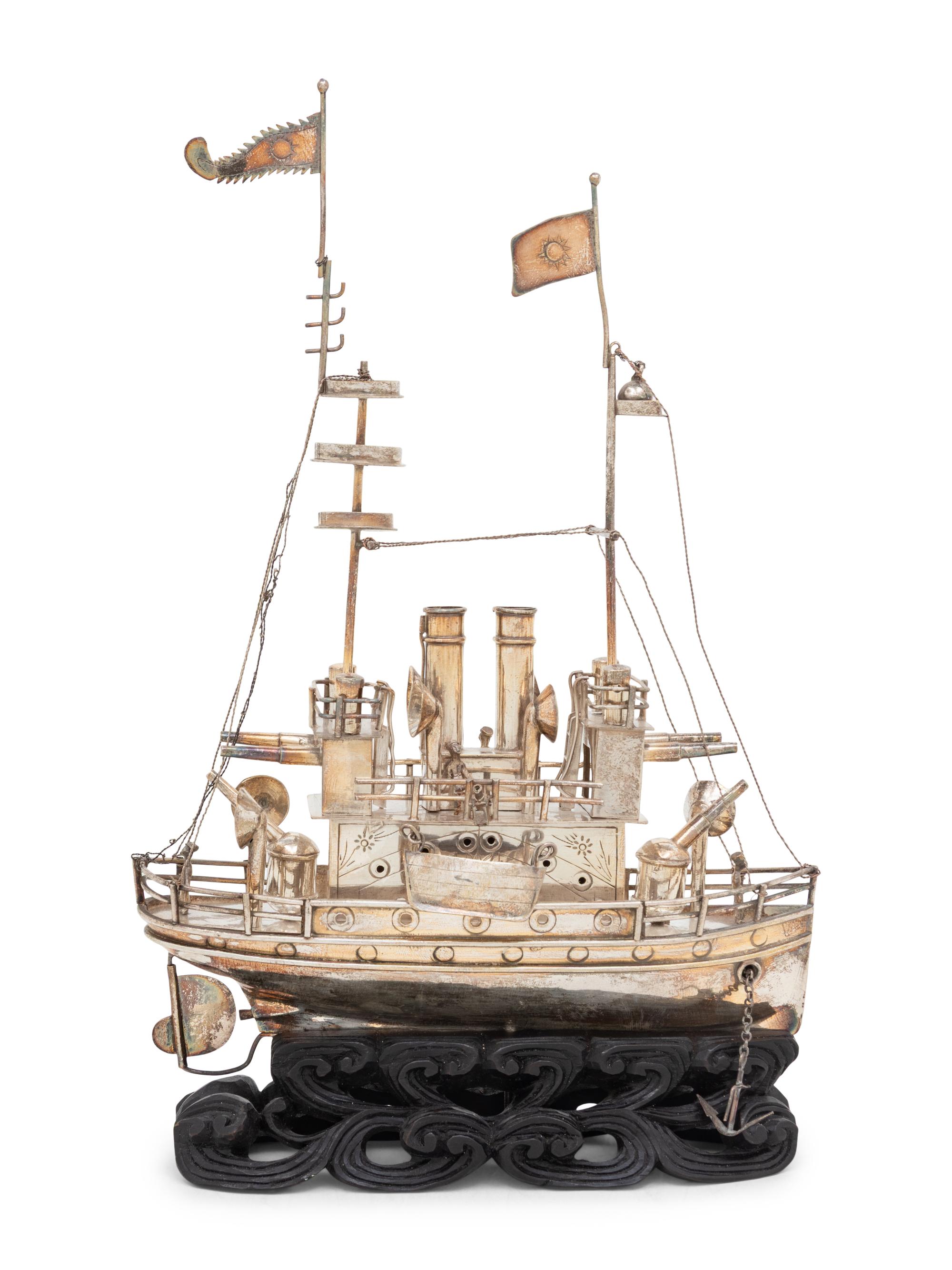 A Chinese Export Silver or Silvered Metal Ship Model