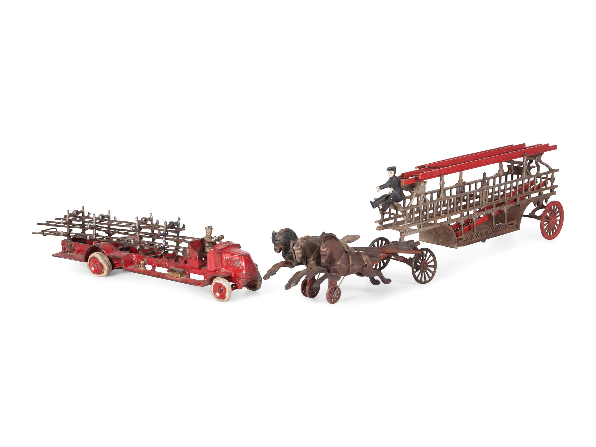 Two Cast Iron Fire Engine Toys