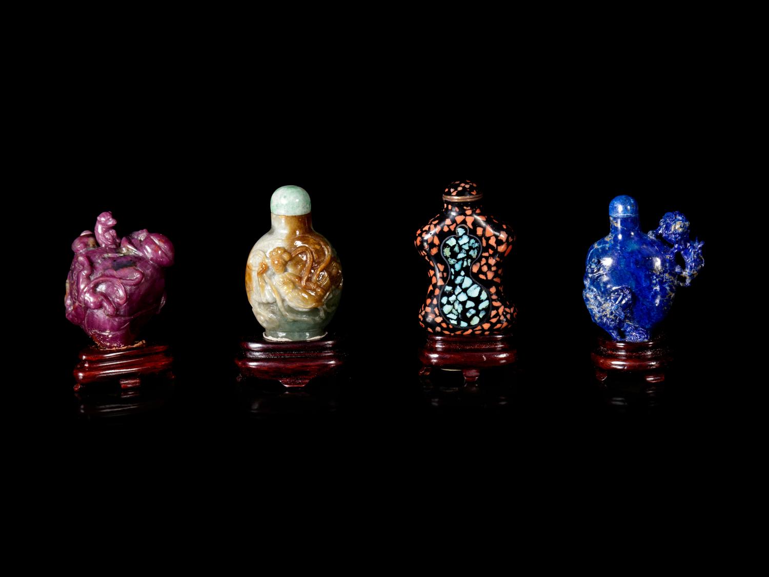 Nine Chinese Carved Hardstone Snuff Bottles