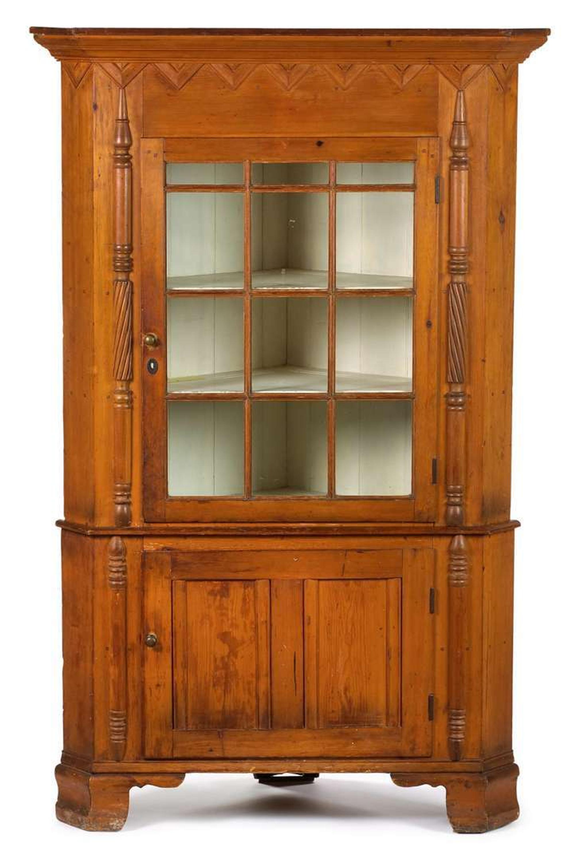 Late Federal maple corner cupboard early 19th century