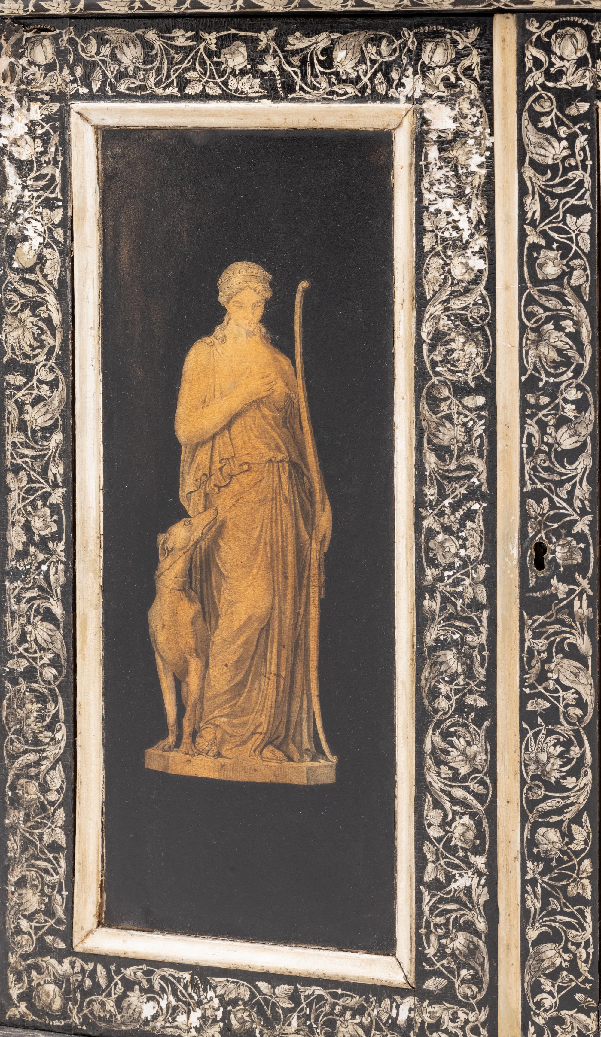 A Continental Painted Hanging Cupboard Decorated with Classical Figures