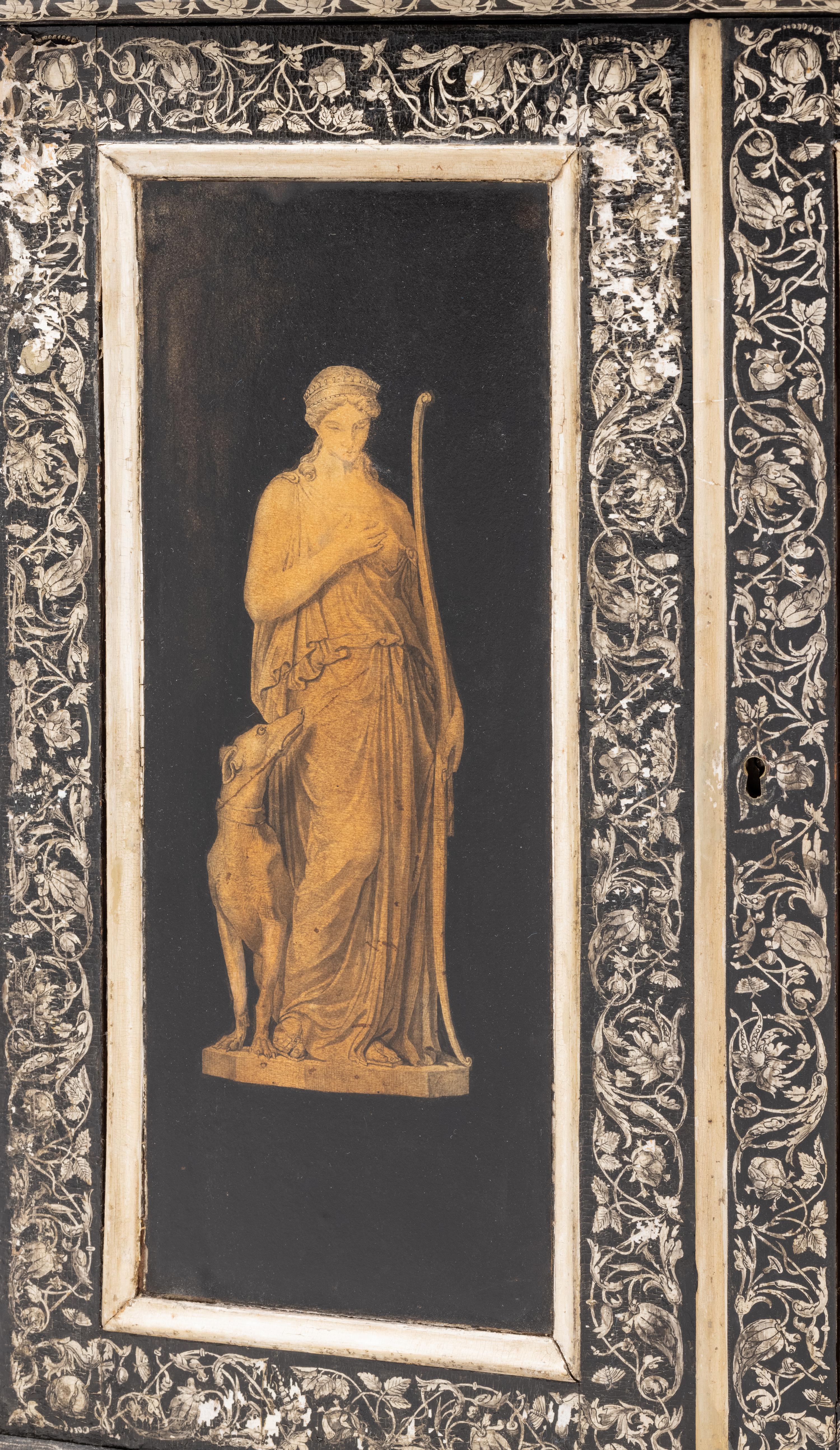 A Continental Painted Hanging Cupboard Decorated with Classical Figures