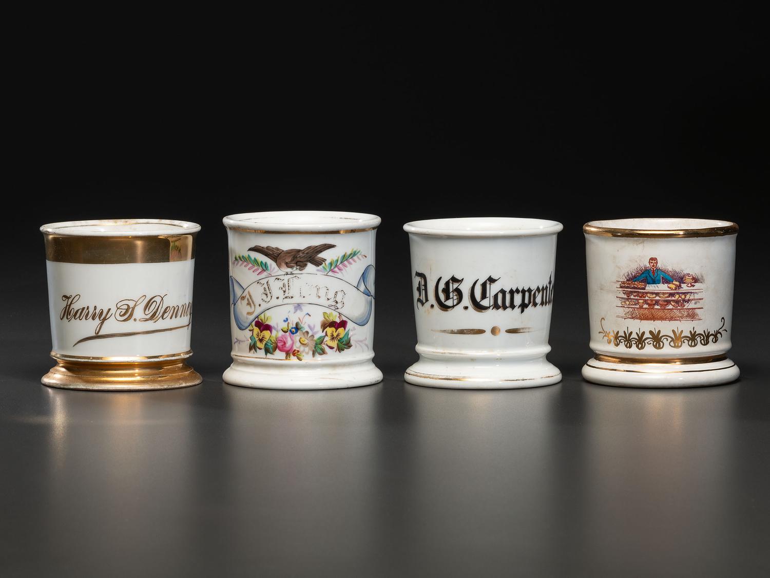 Four Porcelain Shaving Mugs