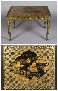 A Chinese Lacquered and Parcel Gilt Low Table, Height 23 1/2 x width 37 1/2 x depth 29 1/2 inches.