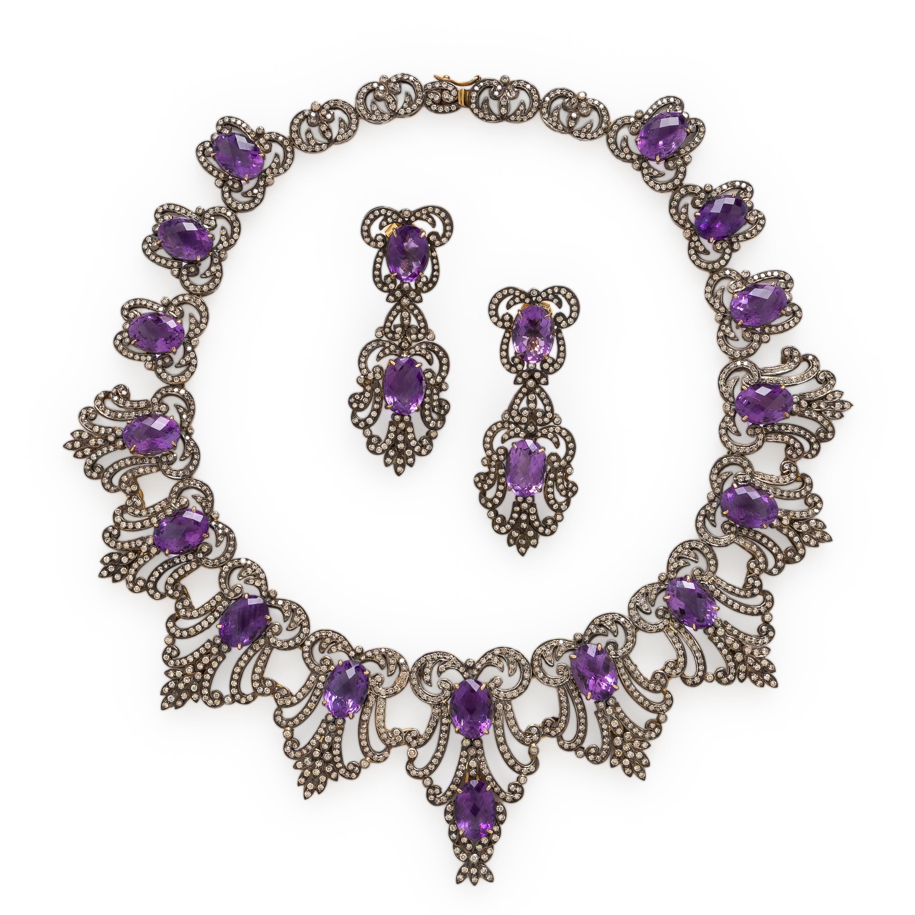 Amethyst, Colored Diamond, and Silver-Topped Gold Set
