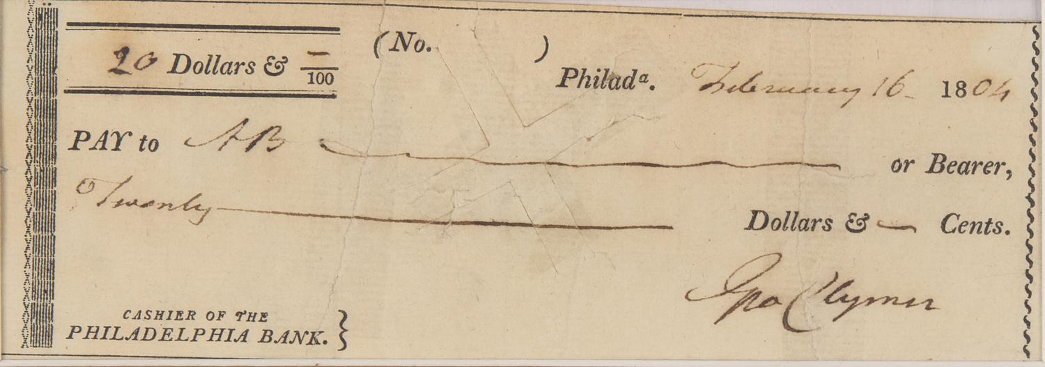 [Declaration of Independence] Clymer, George. Signed Check
