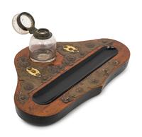 A Victorian Brass-Mounted Walnut Ink Stand