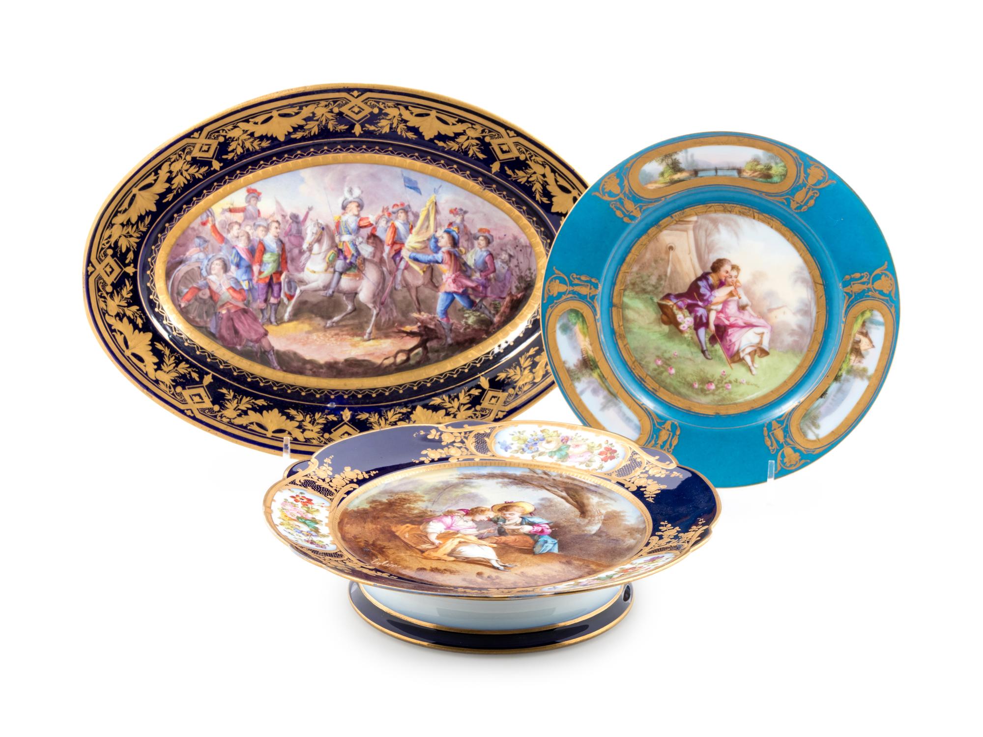 Three Sèvres Style Painted and Parcel Gilt Porcelain Table Articles