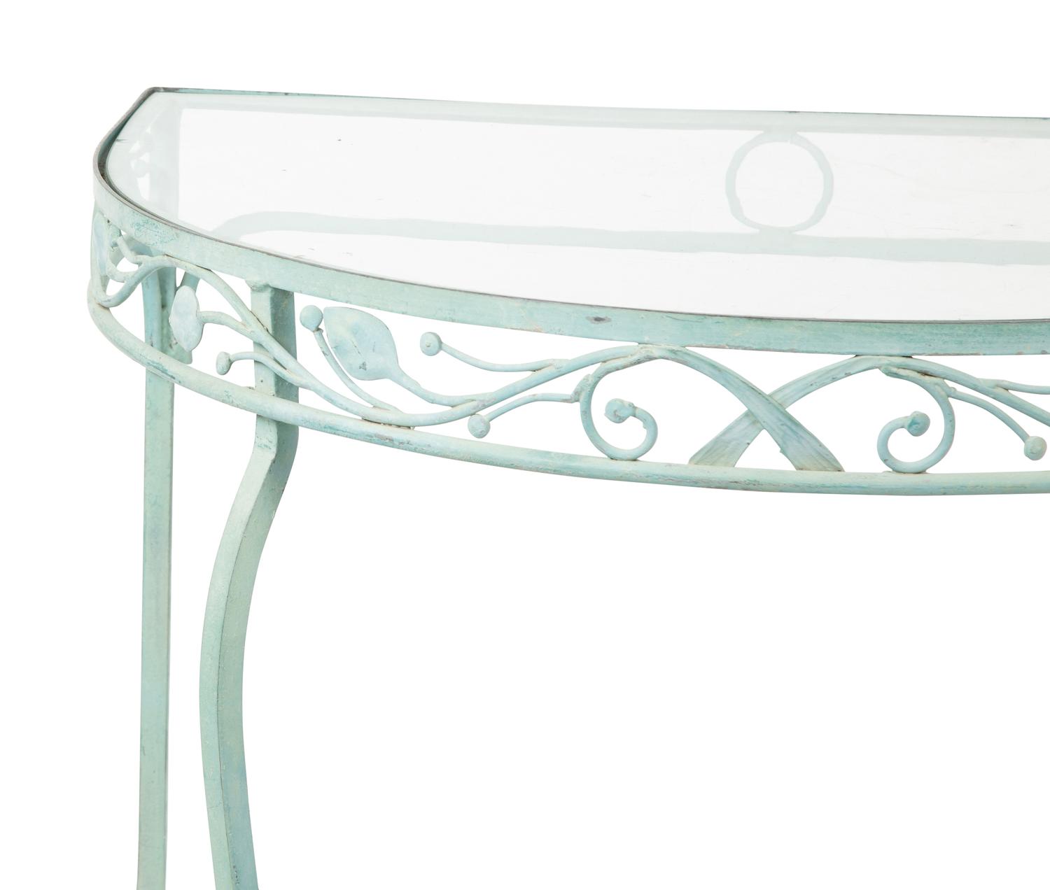 A Salterini Laurel Wrought Iron Glass Top Two-Part Dining Table